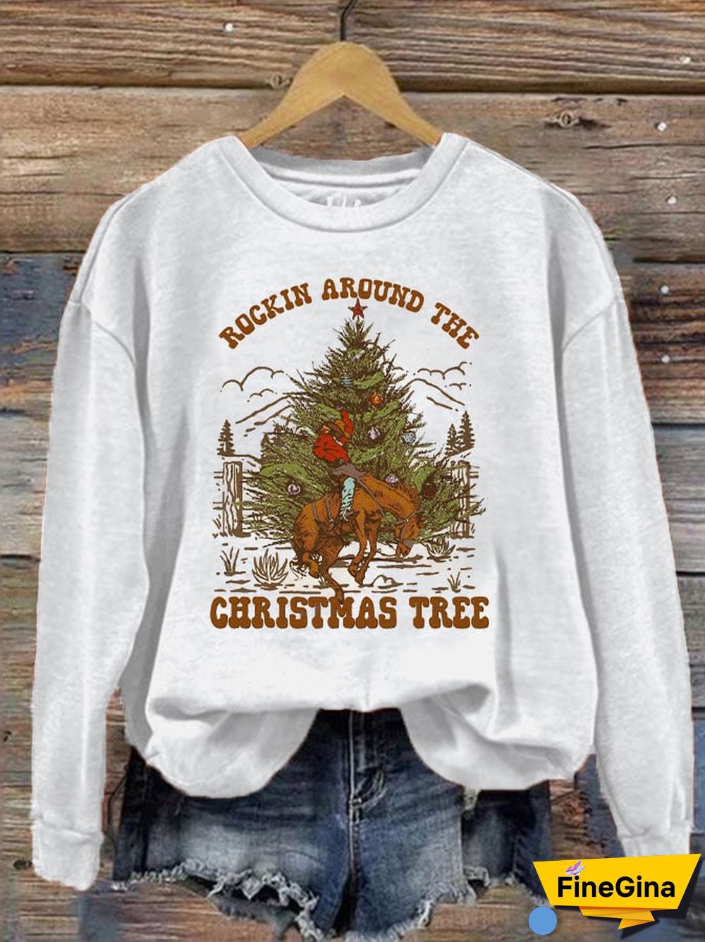 Women's Vintage Western ""ROCKIN AROUND THE CHRISTMAS TREE"" Print Sweatshirt