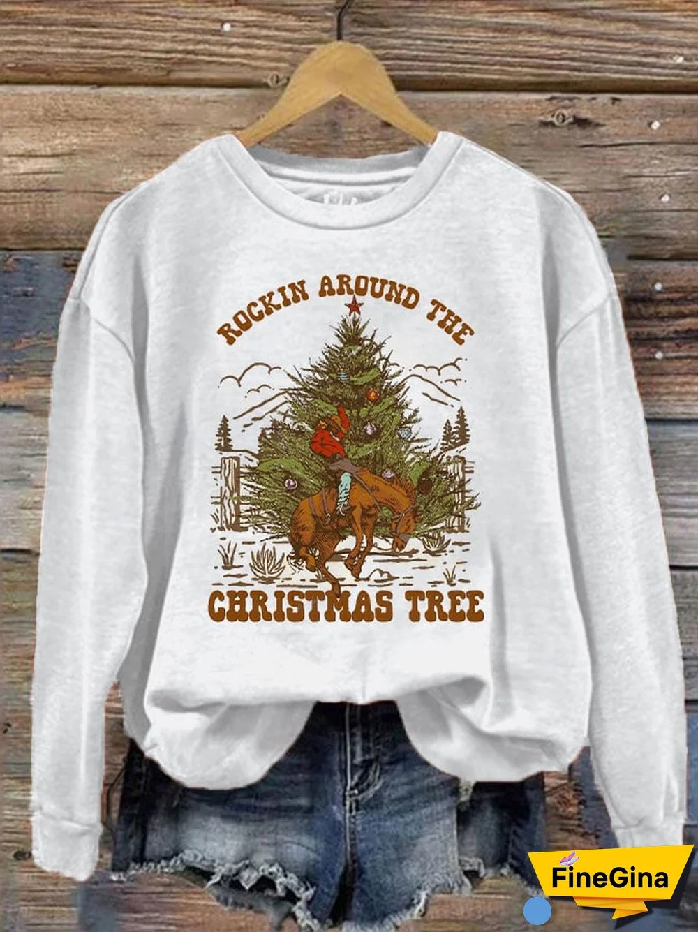 Women's Vintage Western ""ROCKIN AROUND THE CHRISTMAS TREE"" Print Sweatshirt