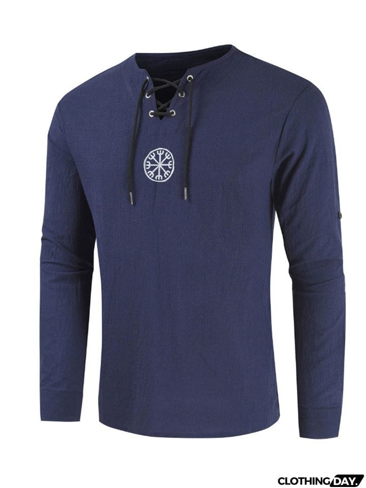 Lace Up Black Long Sleeve Shirt Mens