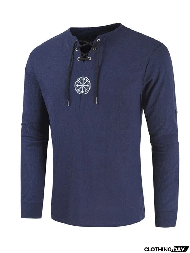 Lace Up Black Long Sleeve Shirt Mens