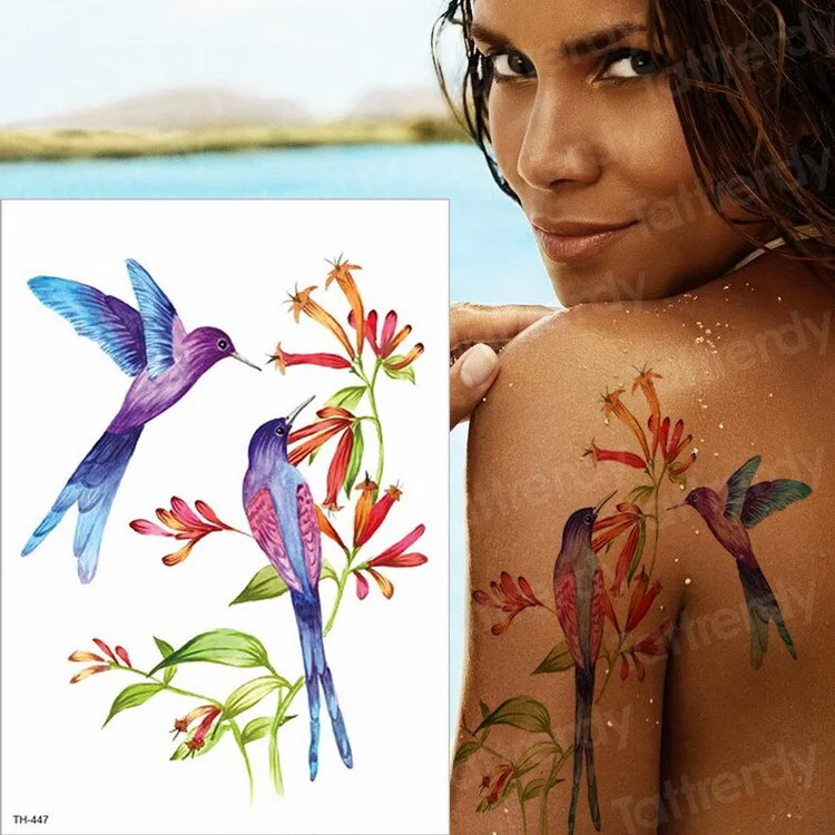 Watercolor Hummingbird Temporary Fake Tattoo Body Art Sticker Waterproof Hand Bird Tattoo for Women Arm Men Tattoos Water Color