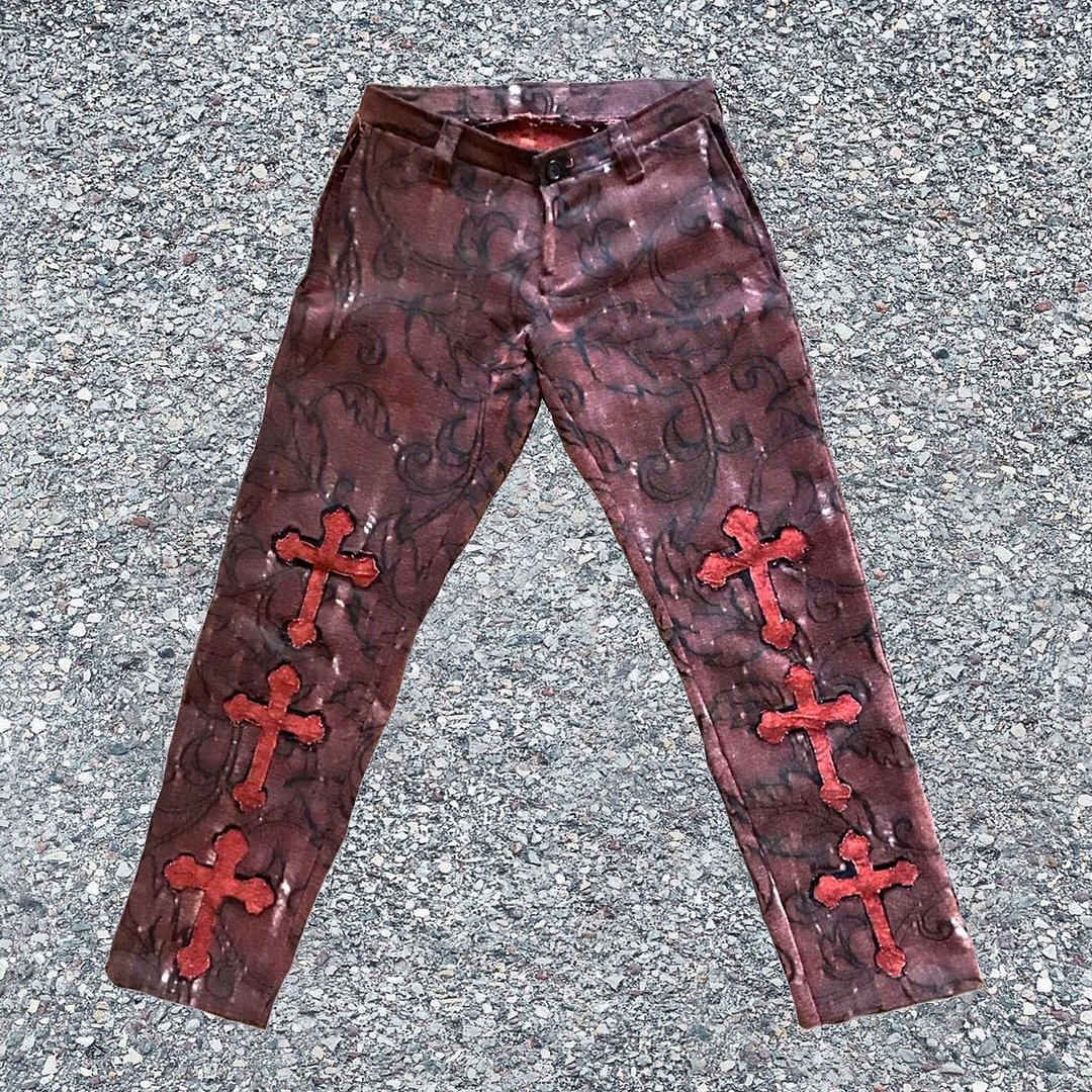 Street vintage cross print straight-leg jeans