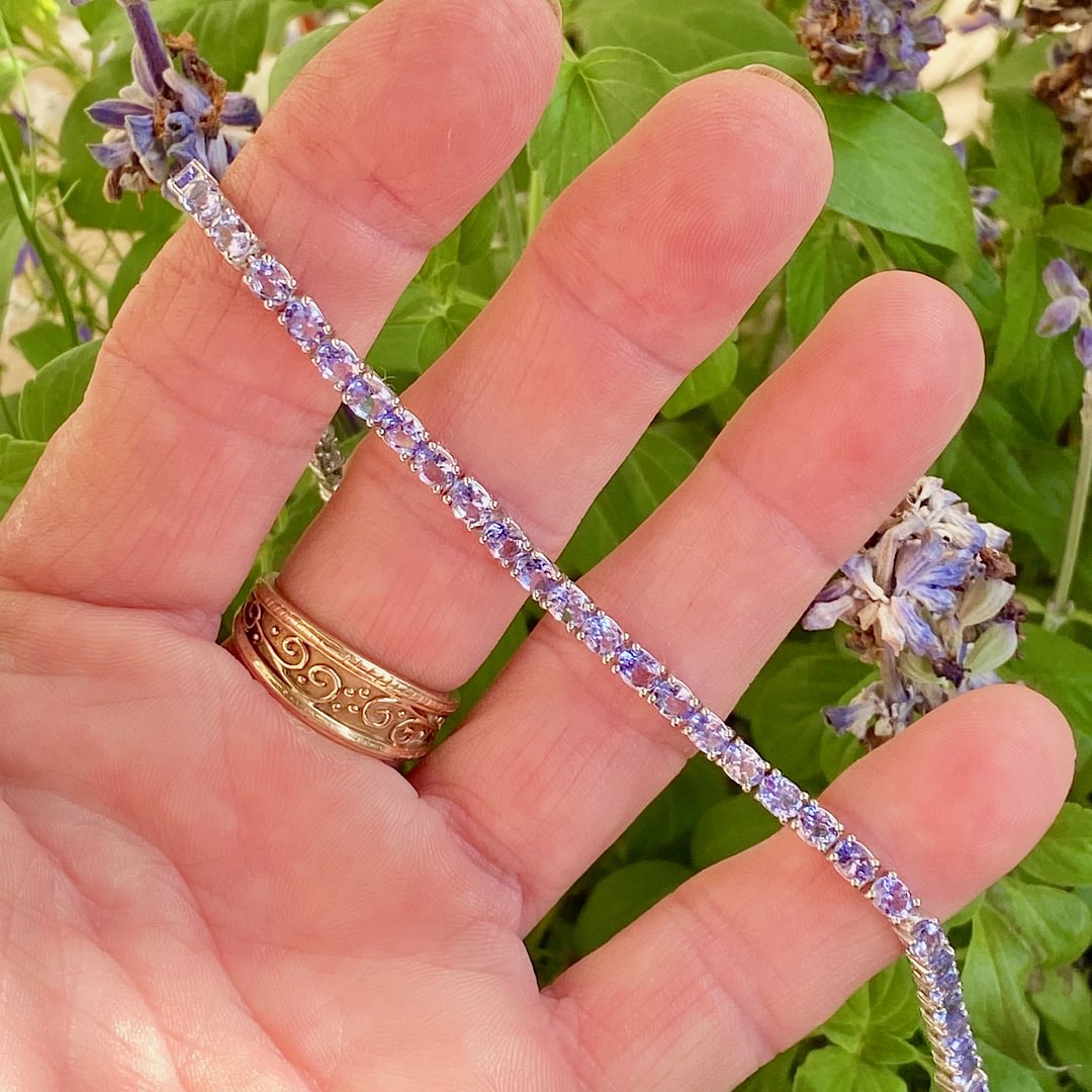 Sterling Silver Tennis Bracelet with 44 Genuine Tanzanite Stones