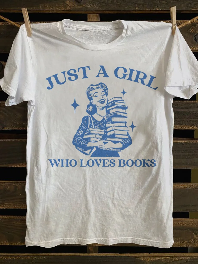 Teecade Teecade Just A Girl Who Loves Books Retro T-shirt