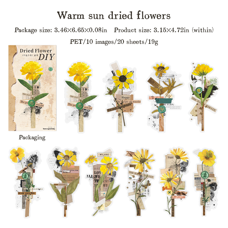 Journalsay Dried Flower Handmade Series Vintage Floral Landscaping PET Sticker
