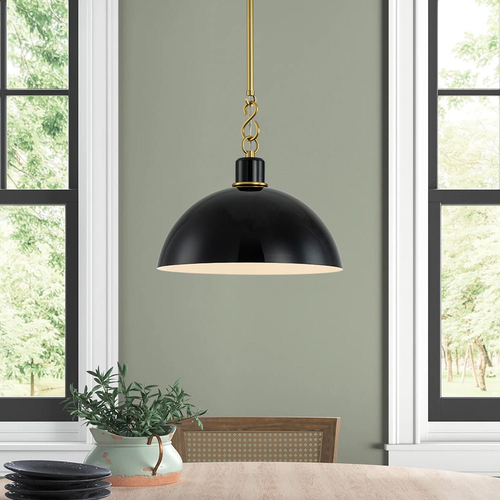 1-Light Danish Kitchen Dome Pendant Light - Black White