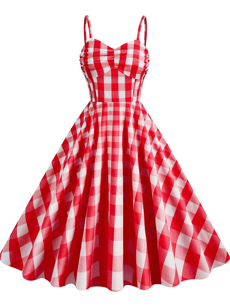 Classic Plaid Pleateed Wide Skirt Midi Dress wearshes