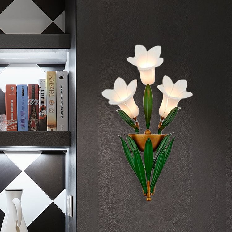 Gold 3/6/10 Lights Wall Lamp Pastoral Style Metal Lily LED Wall Mount Light for Living Room