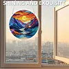 (18.5cm)DIY Acrylic Jigsaw Puzzle Window Hanging with Hanging Chain DIY Stained Glass Decoration Round Window Puzzle Decor for DIY Craft Project (Sunrise)