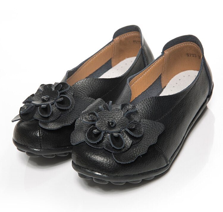 New Genuine Leather Loafers Leisure Summer Platform Shoes Women Slip-On Flower Elegant Ladies Party Walking Footwear Femininas