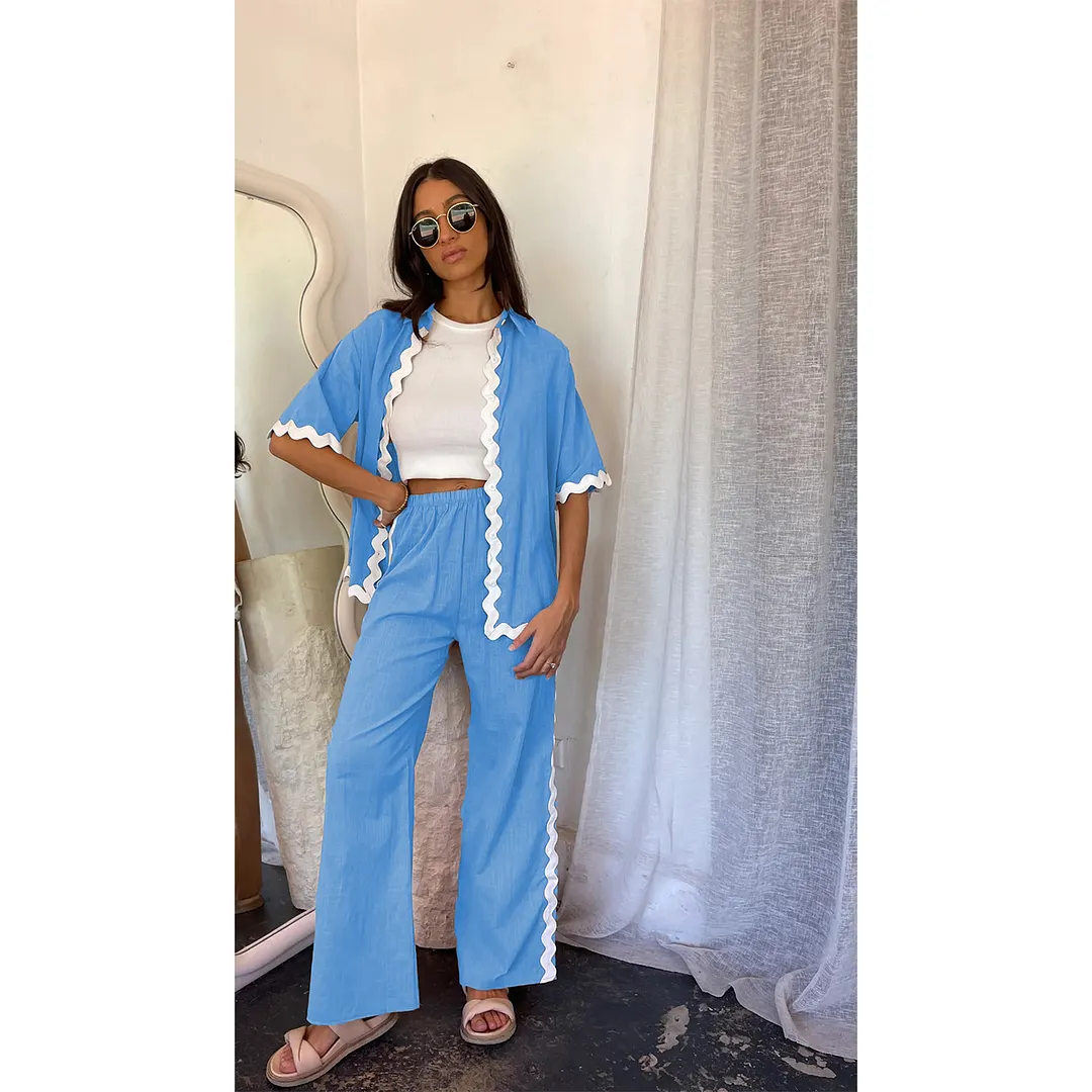 Brownm Brownm Spring And Summer New Comfortable Casual Single Breasted Lace Splicing Trousers Shirt Coat 88231