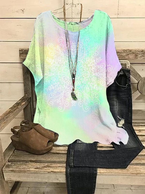 Fashion Gradient Floral Printed Casual Women's Top