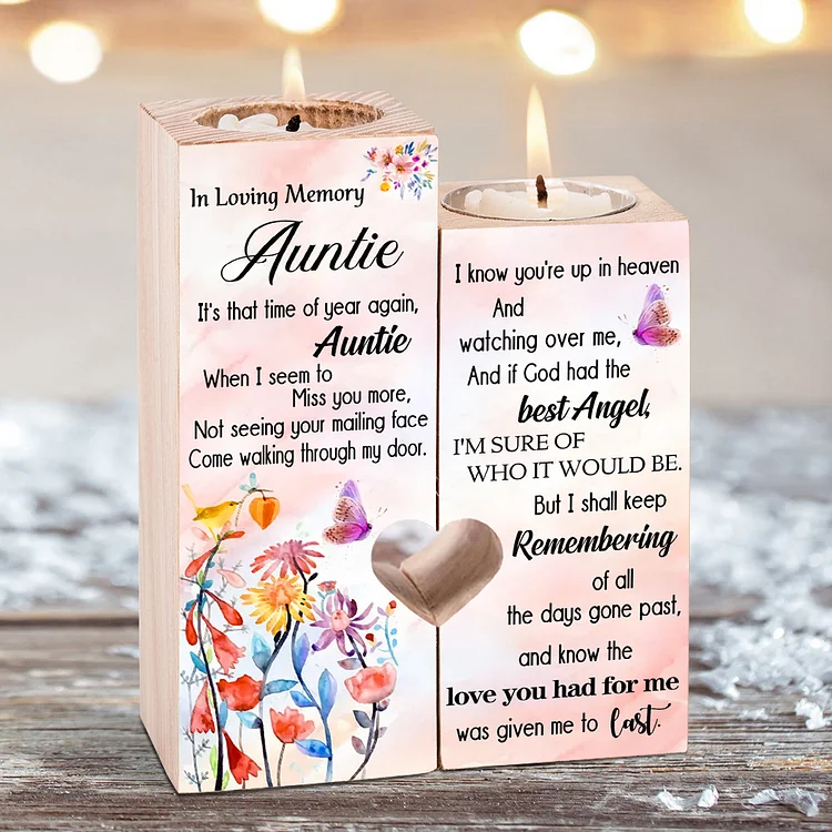 Memorial Auntie Candlesticks-Miss You More-Wooden Candle Holder