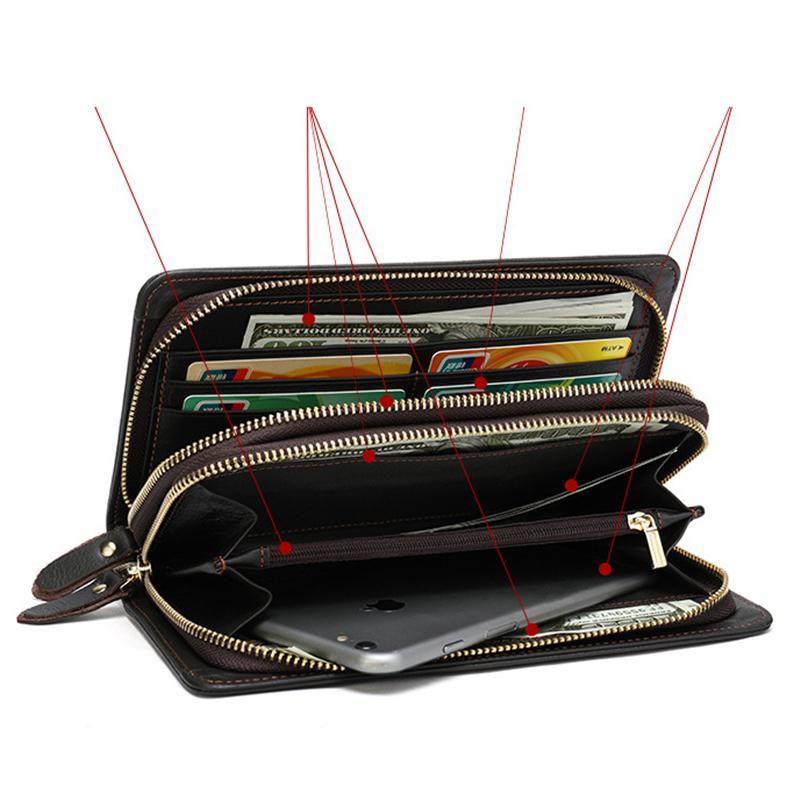 Card Holder Contrast Color Soft Leather Currency Pocket Zipper Closure Wallet