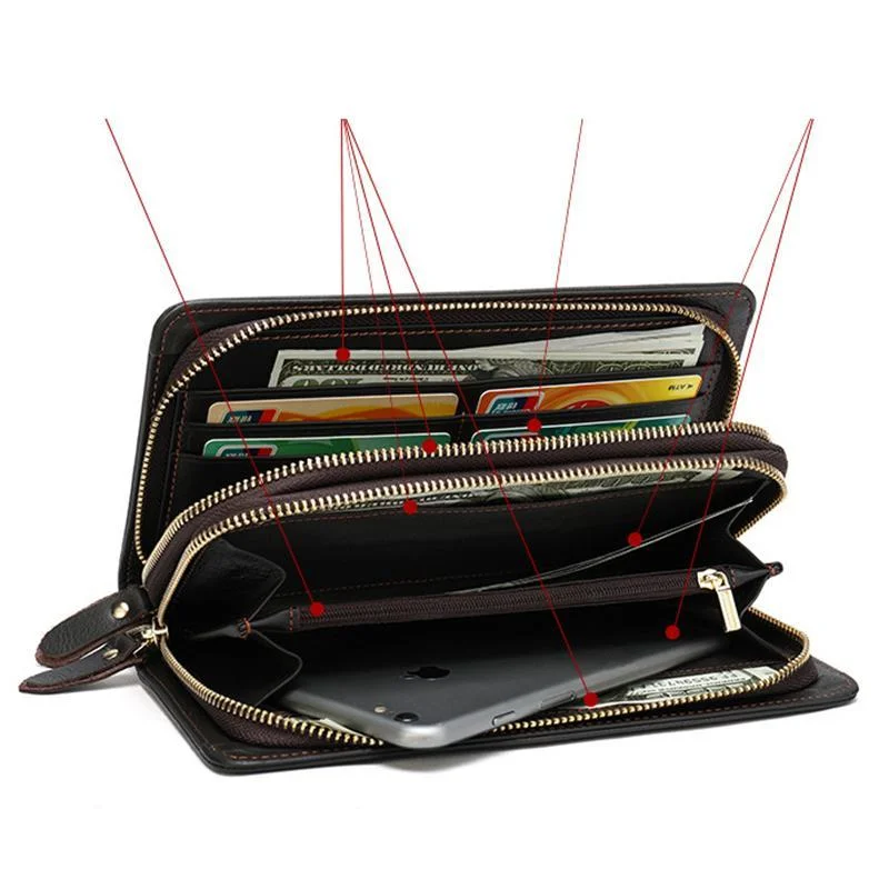 Card Holder Contrast Color Soft Leather Currency Pocket Zipper Closure Wallet