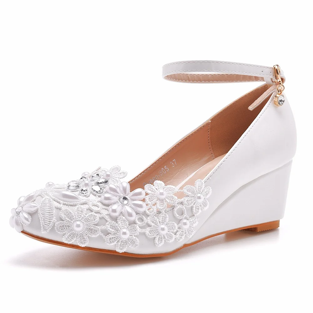 Breakj Breakj Cm Low Heel Pedicle Thin High Heel Women's Shoes Round Head Heel Single Shoes Bridal Shoes Pregnant Woman Wedding White Shoes