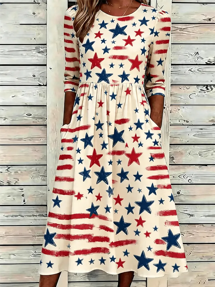 Women's Retro America's 250th Anniversary Print Casual Dress 