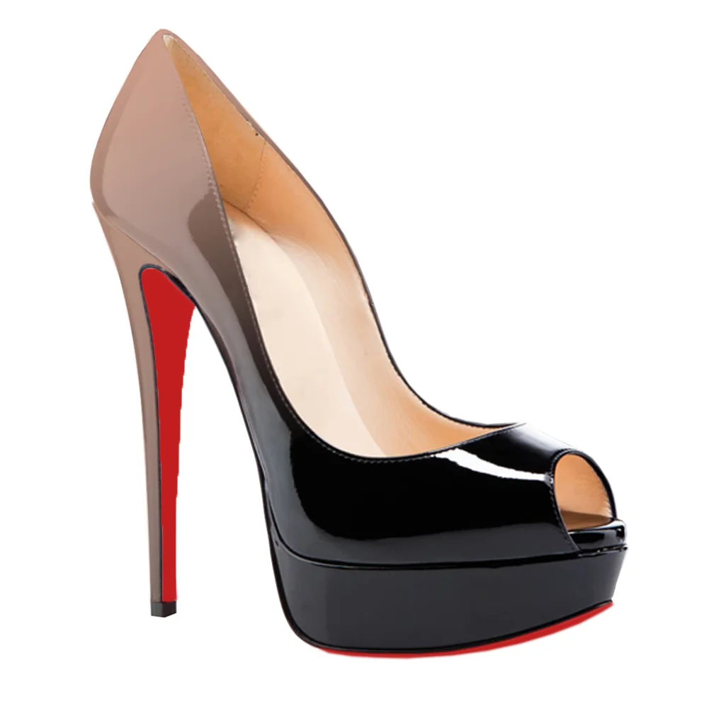 150mm Red Bottom Sky High Platform Pumps Gradient Color Nude Black-MERUMOTE