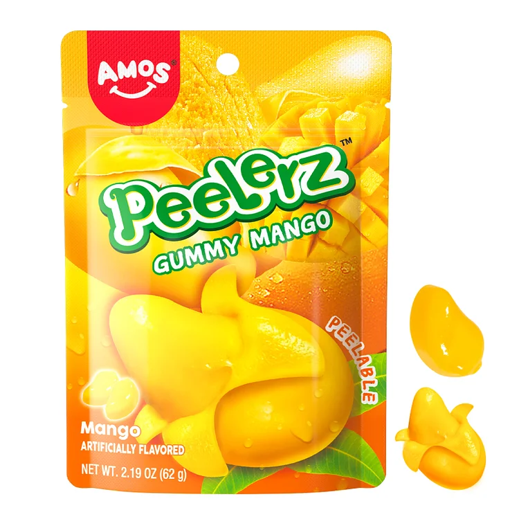 AMOS Gummy Candy Peely Fruity Gummy Mango, Peelable Fruit Candy, Novelty Tiktok Candy, Resealable 2.54oz Bag