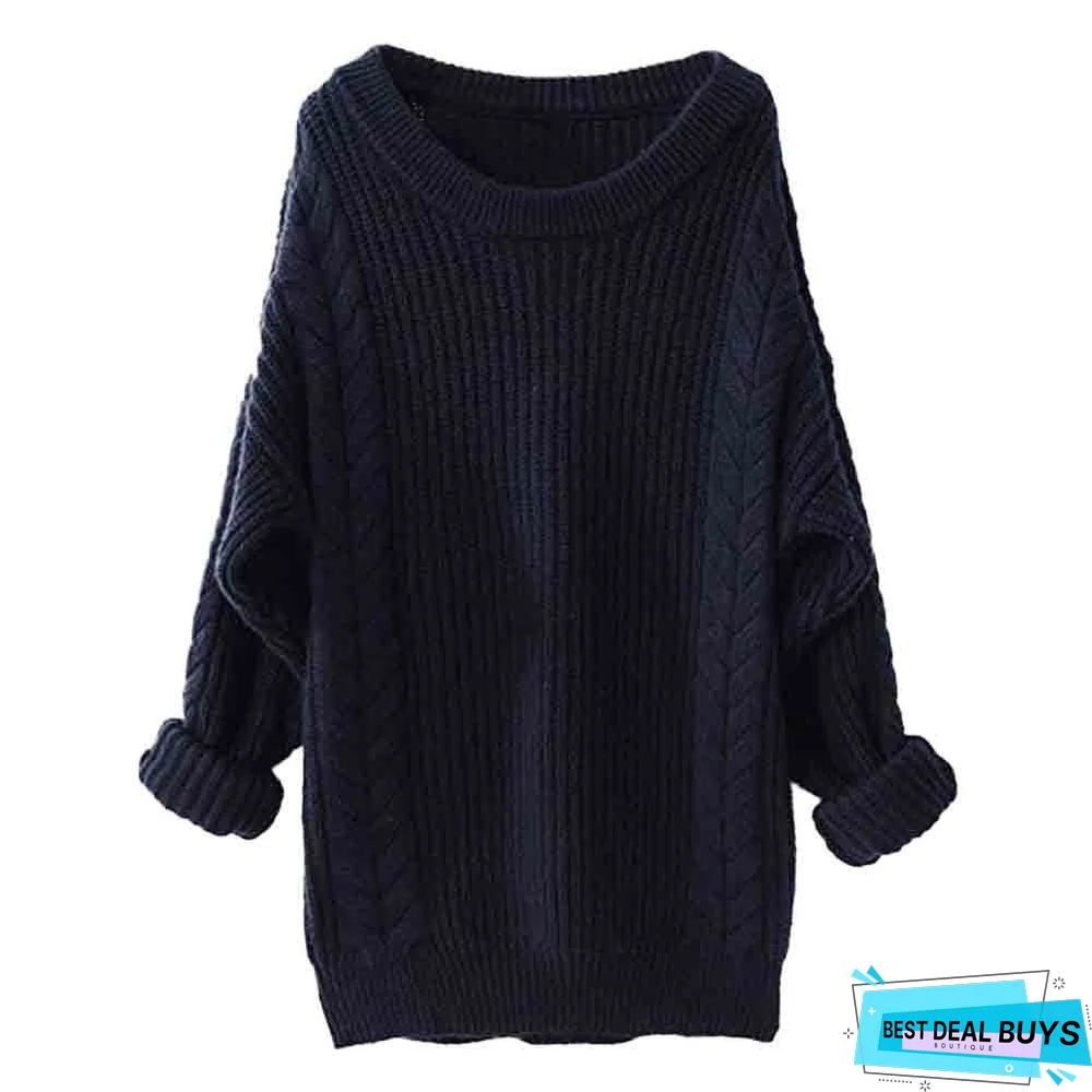Big Collar Long Sleeve Hemp Pattern Pullover Sweater