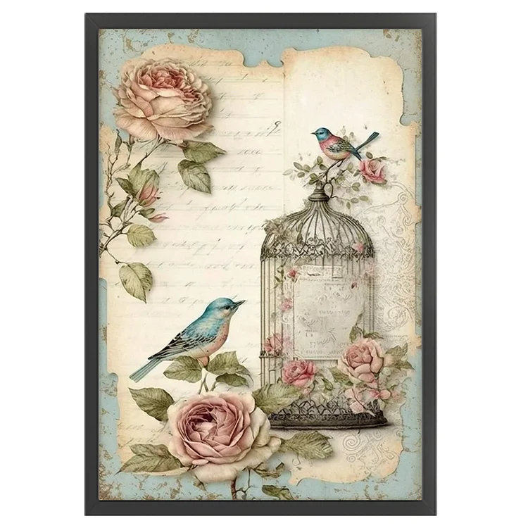 Retro Poster - Bird And Peony Cage 11CT(40*60CM) Stamped Cross Stitch