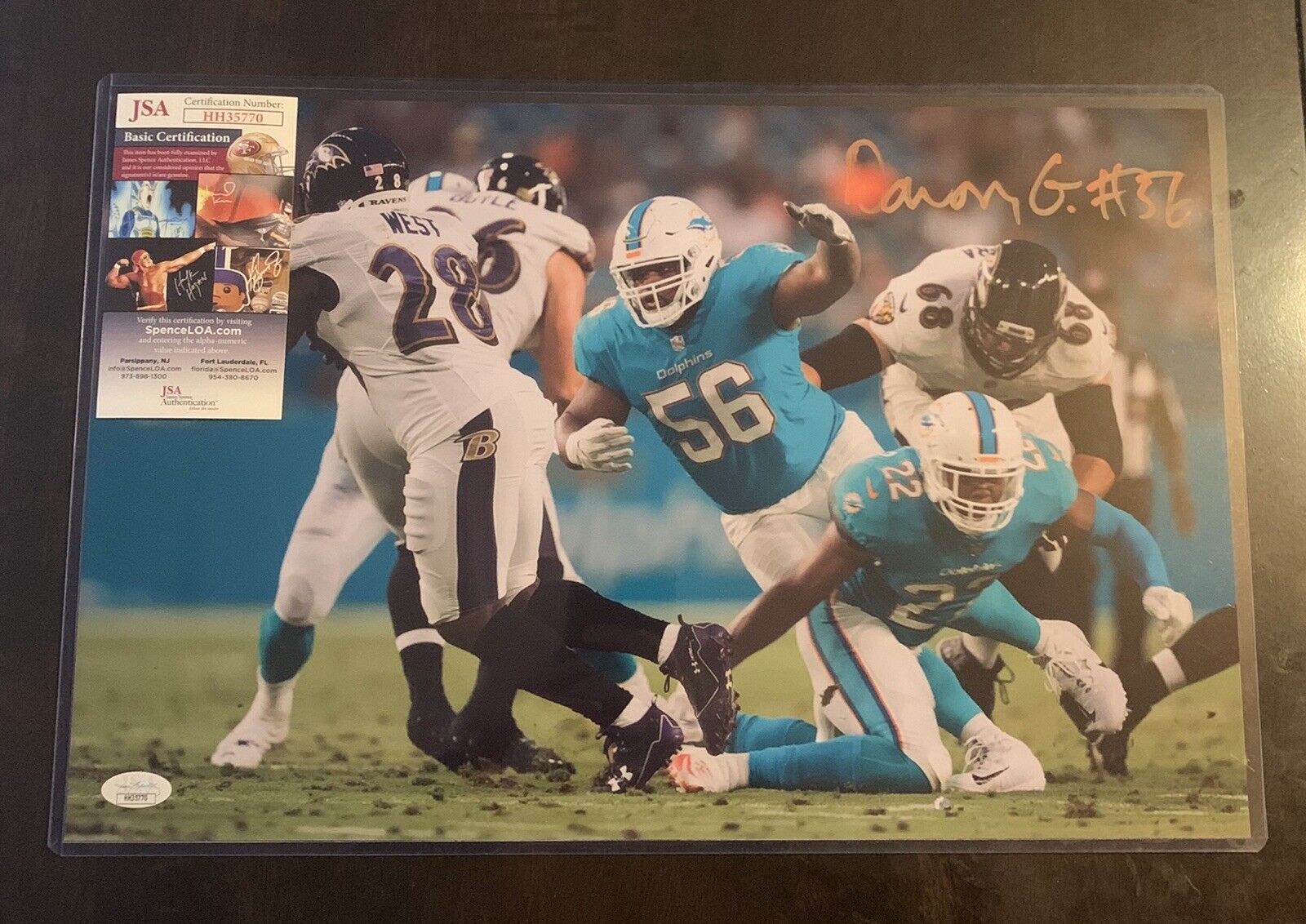 DAVON GODCHAUX 11x17 Signed Photo Poster painting DOLPHINS FOOTBALL JSA/COA HH35770