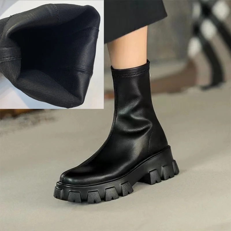 Size 34-41 Women Ankle Boots 2022 Platform Leather Winter Shoes Woman Warm Fur High Heels Short Boots Footwear Botas De Mujer