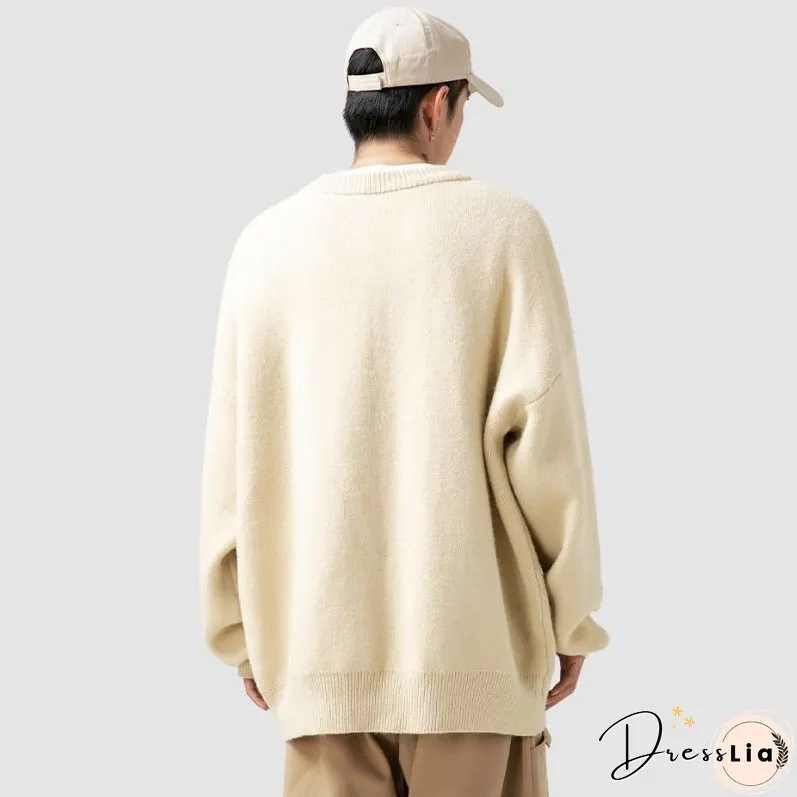 Solid Color Letter Jacquard Knit Sweater