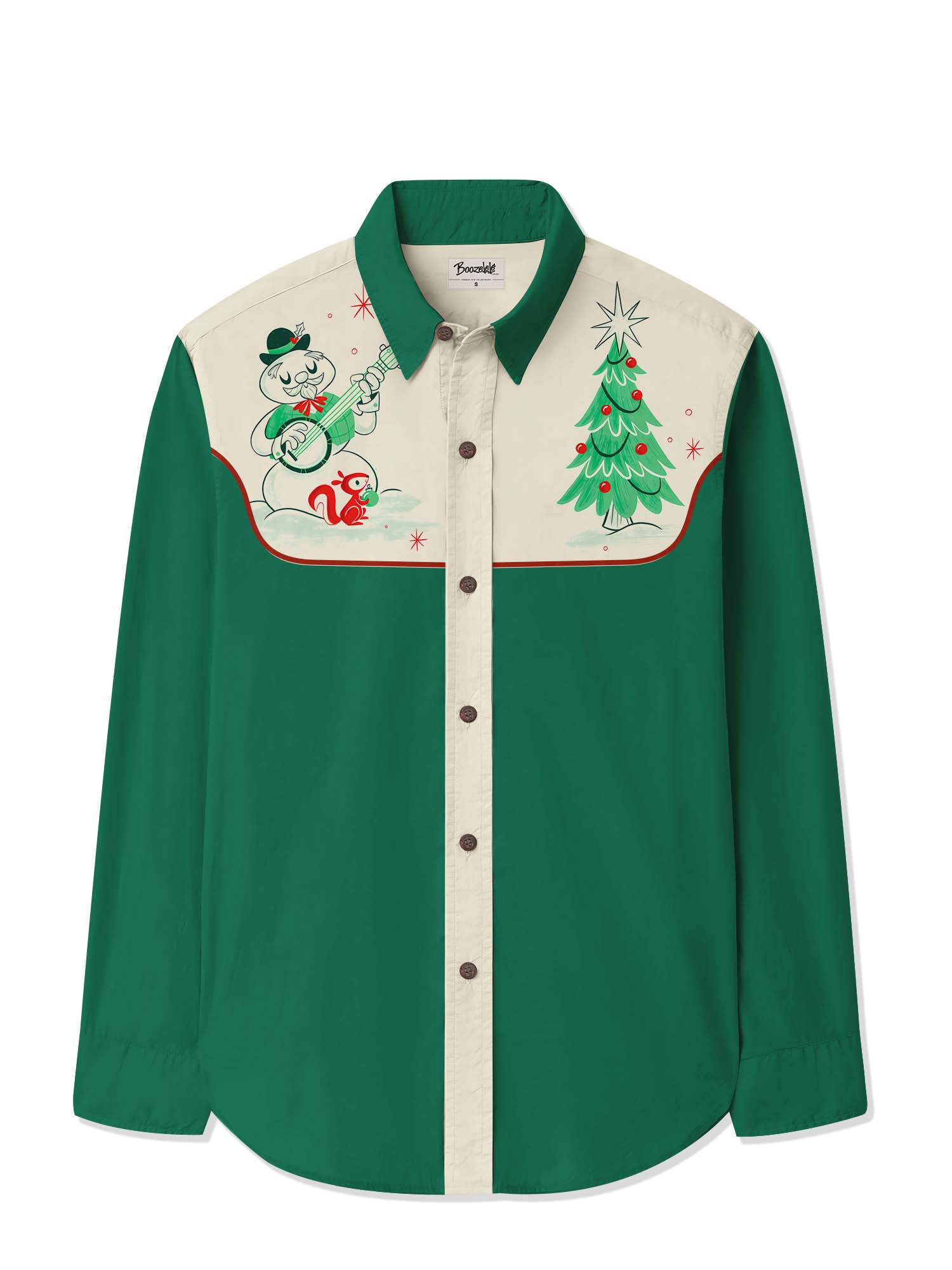 Christmas Tree And Snowman Monster With Banjo - 100% Cotton Long Sleeves Shirt