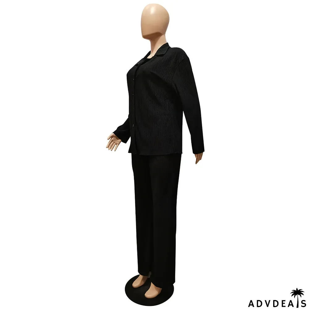 Women Casual Long Sleeve Shirt + Pants Home Two Piece Set