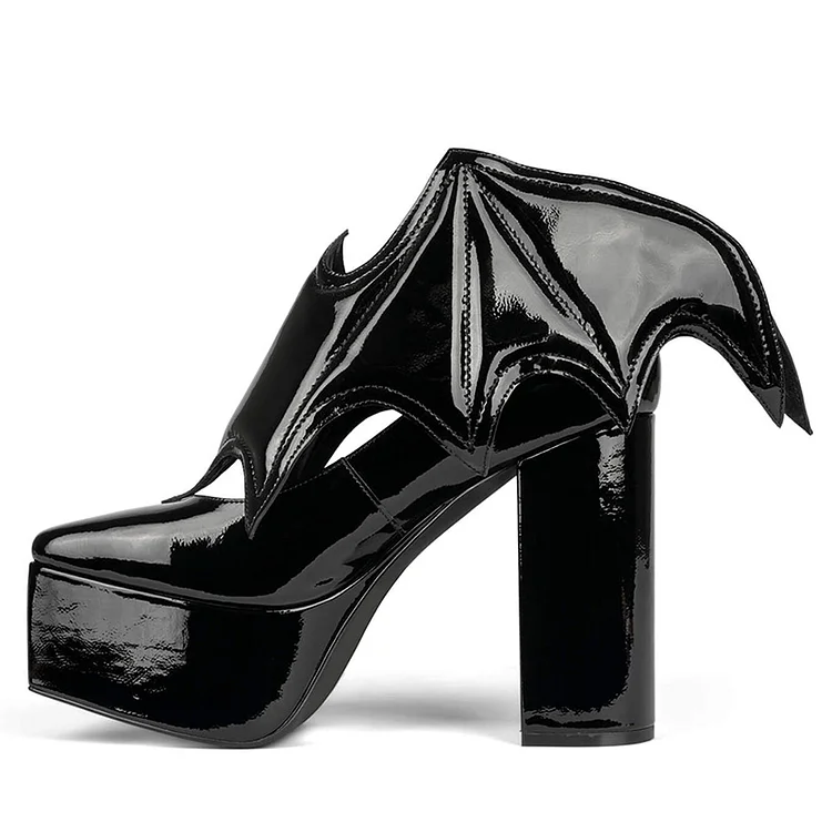 Black Chunky Heel Platform Shoes Square Toe Halloween Loafer Pumps Vdcoo
