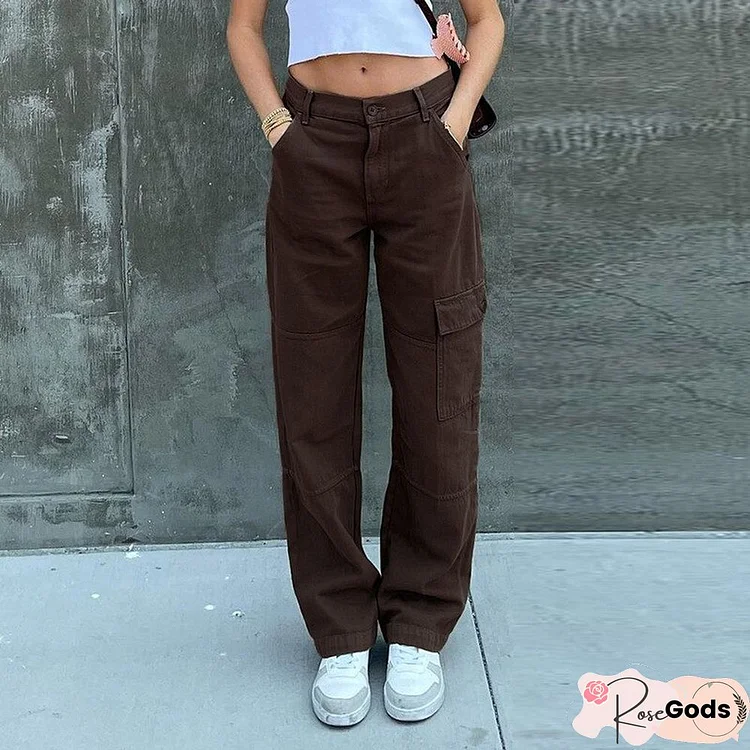 Spring Vintage Green Denim Jeans Women Pockets Wide Leg Cargo Pants Casual Loose Straight Lady Trousers Streetwear New