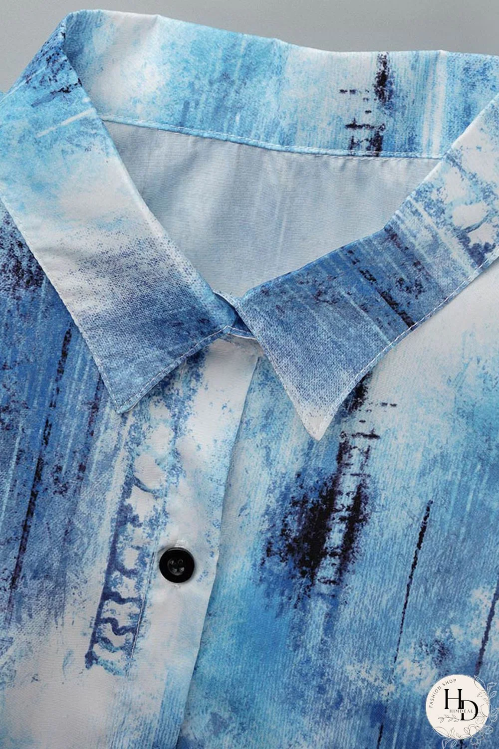 Black Pink Casual Print Patchwork Slit Turndown Collar Tops