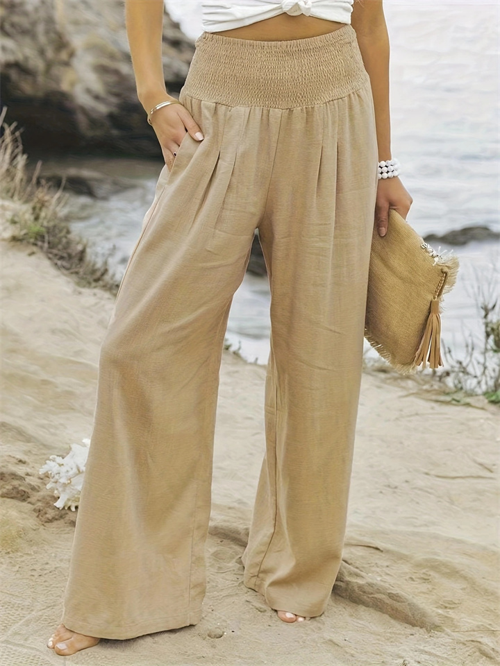 New Women's Casual Pants Casual Wind Cotton and Linen Comfortable Mid-waist Solid Color Pants