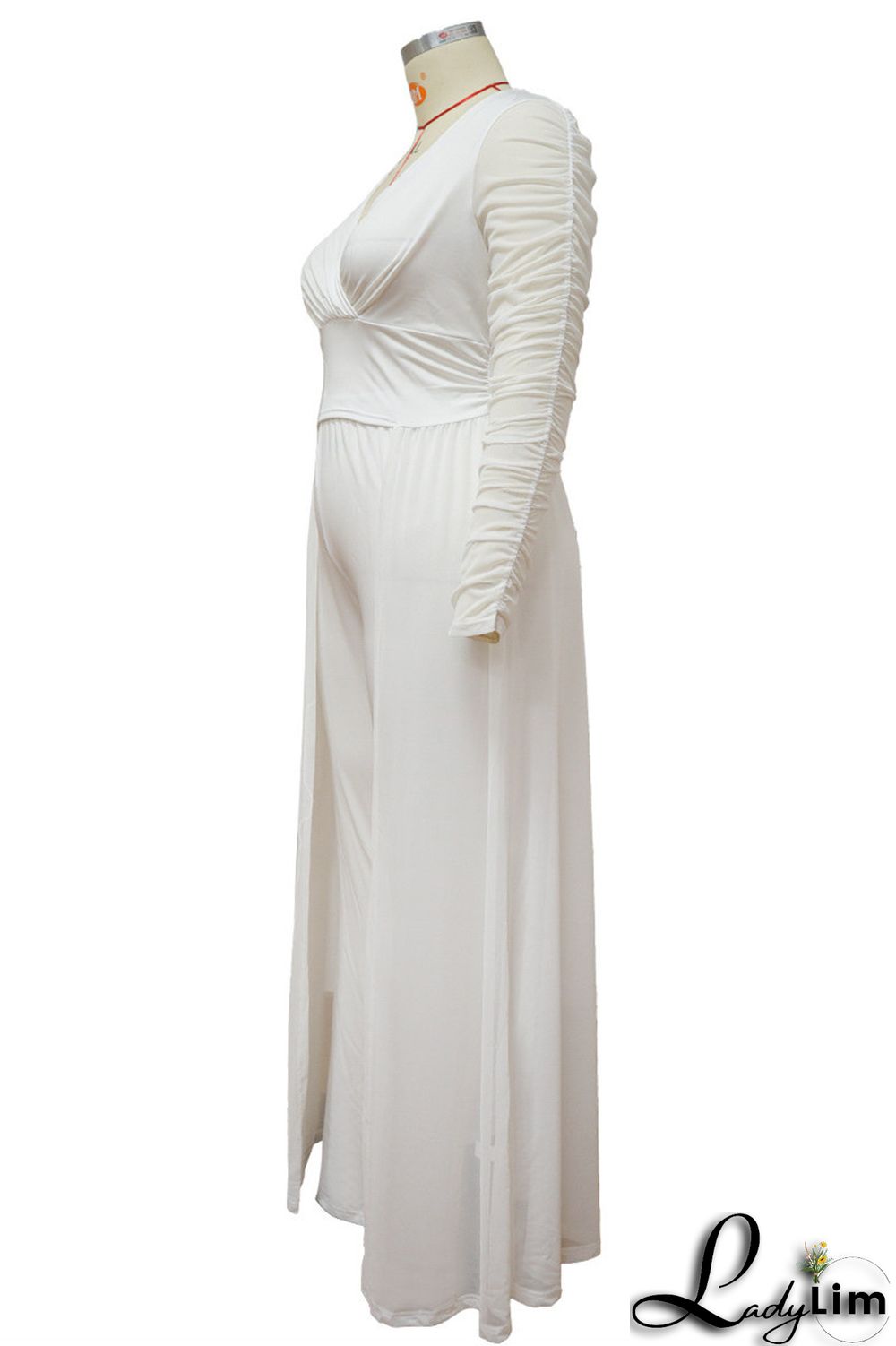 White Fashion Casual Solid Patchwork V Neck Plus Size Two Pieces