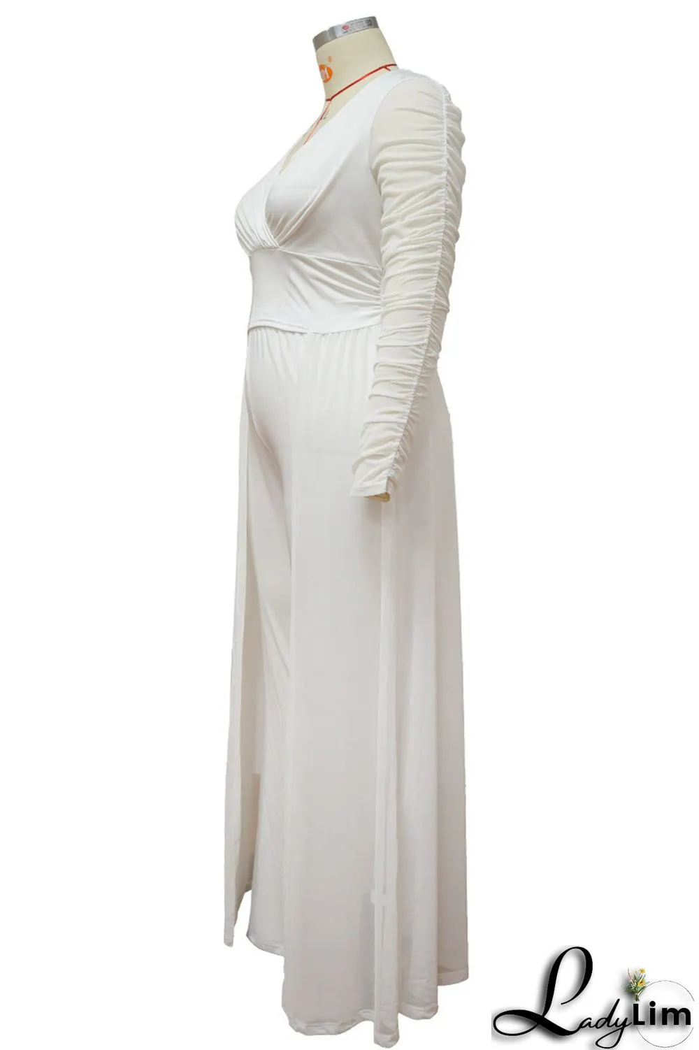 White Fashion Casual Solid Patchwork V Neck Plus Size Two Pieces