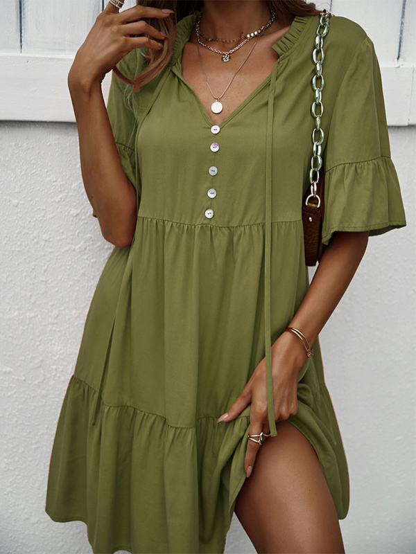 Mature Women Spring and Summer Temperament Casual Solid Color Sexy Dress
