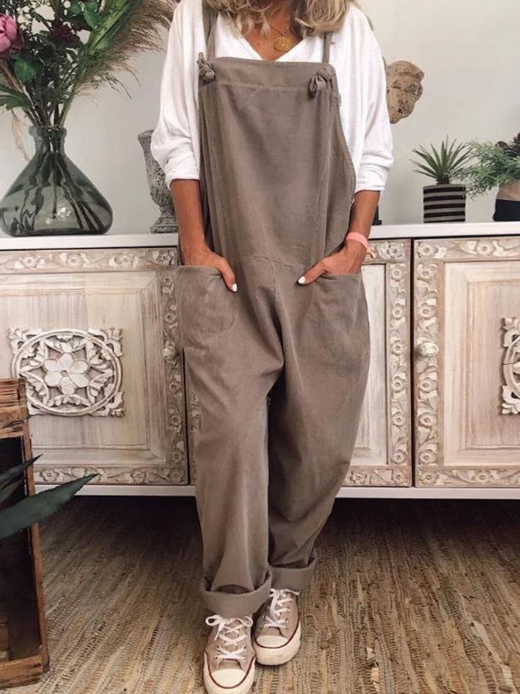 Women's Casual Pure Color Adjustable Overalls-mysite