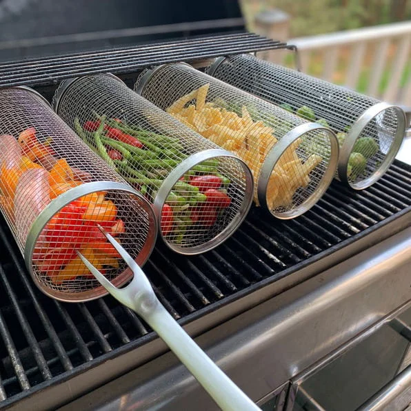 🔥BBQ Outdoor Grill Net / Barbecue Stainless Steel Wire Mesh Cylinder