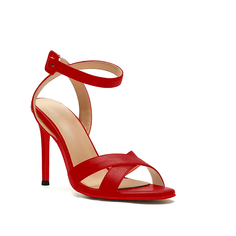 100mm Round Open Toe Crossover Ankle Straps Sandals Red Bottom Buckle Matte Pumps Vocosi VOCOSI