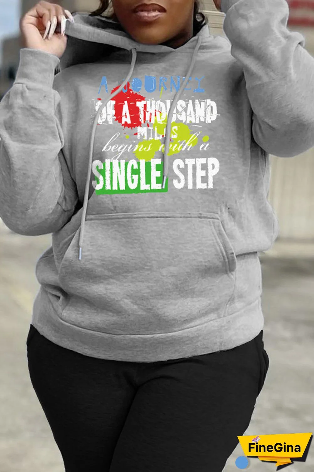 Black Casual Print Patchwork Basic Hooded Collar Tops