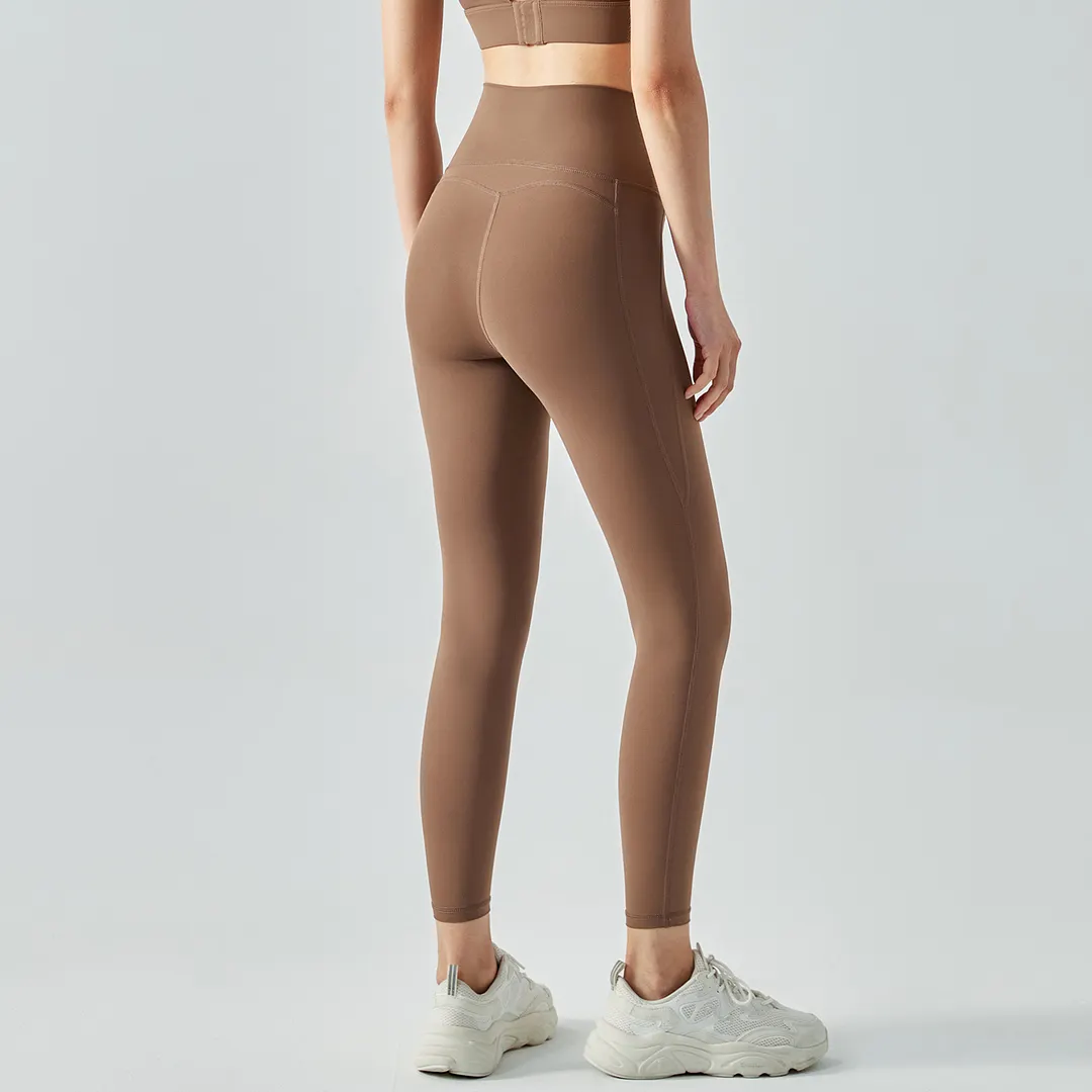 Different types of women's high rise breathable moisture wicking spandex eco friendly workout yoga pants sports leggings online shopping on Hergymclothing Chocolate