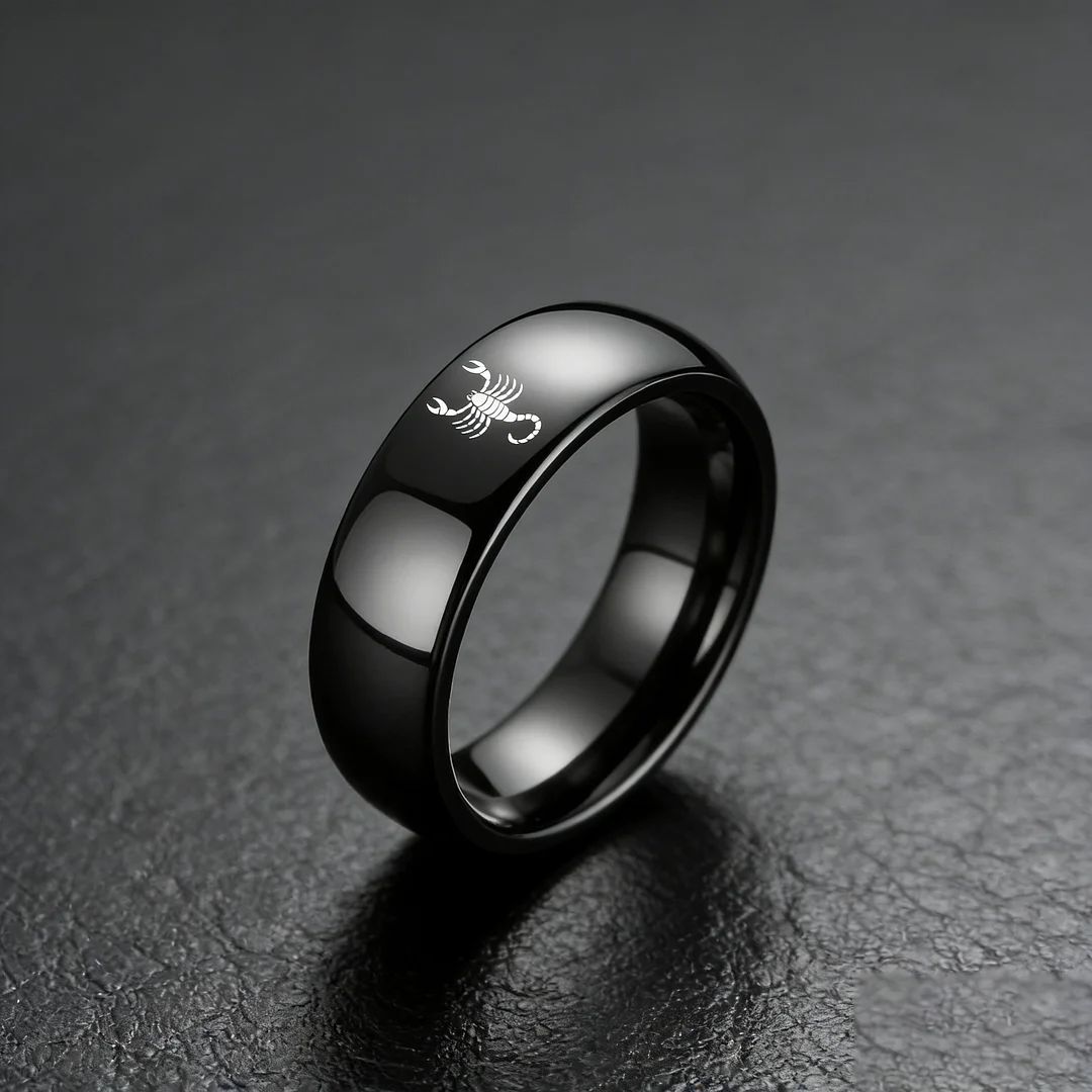 Scorpio Couples Dome Tungsten Carbide Rings Black Tungsten Wedding Band for Men and Women 4MM 6MM 8MM Width