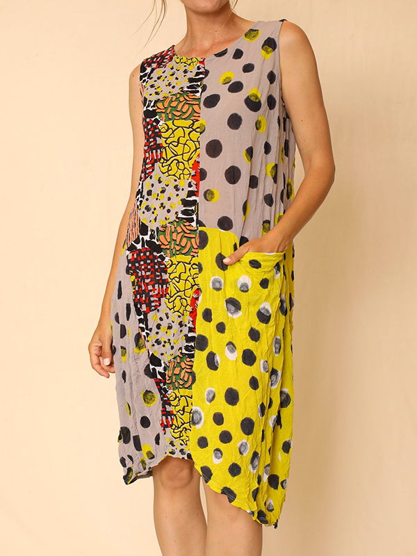 Sleeveless Round Neck Printed Midi Dress
