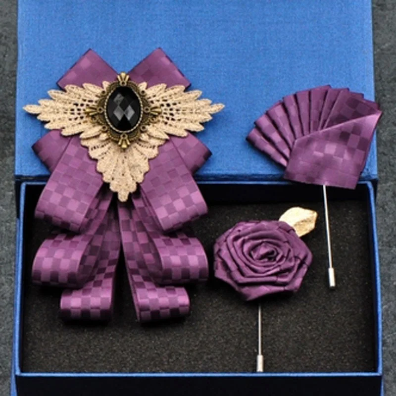 New Bow Tie Vintage Rhinestone Handmade Ribbon Brooch Bowtie Elegant Jewelry Collar Pin Cravat Wedding Accessories Pocket Square