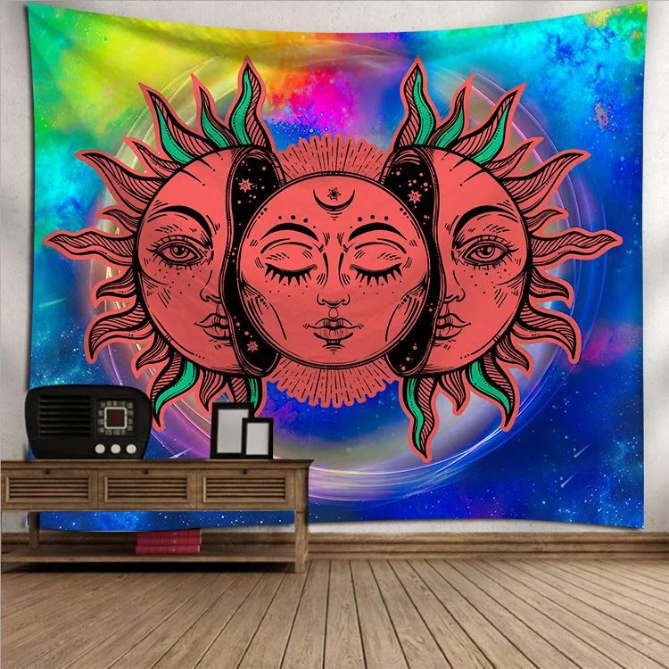 Sun Moon Mandala Tapestry Wall Hanging Celestial Wall Tapestry Hippie Wall Carpets Dorm Decor Psychedelic Tapestry