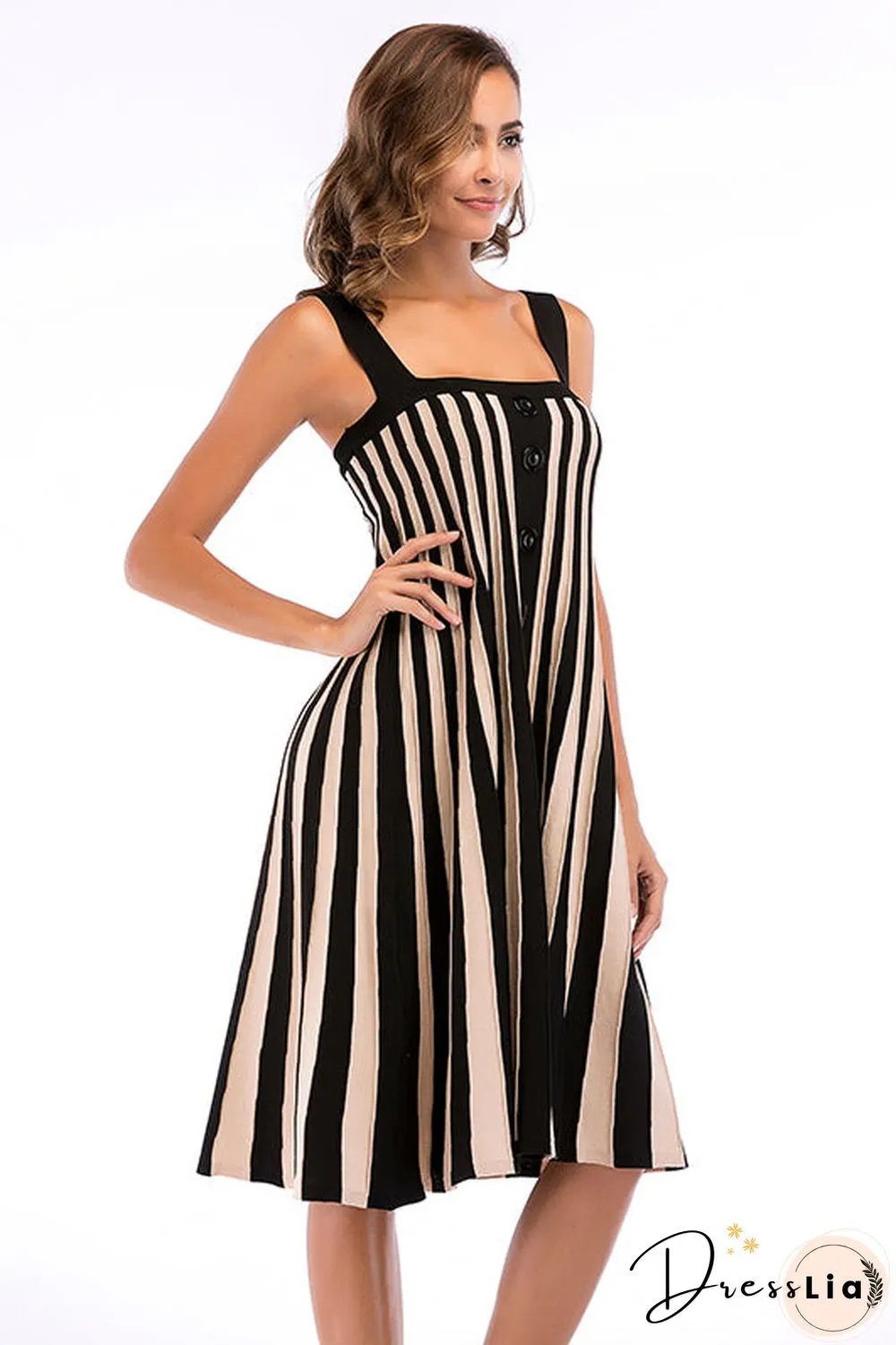 Color-block Striped Button Front Knit Dress