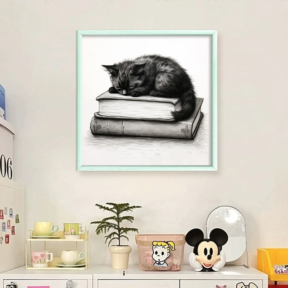 11CT Full Stamped Cross Stitch - Book Black Cat(Canvas|40*40CM)