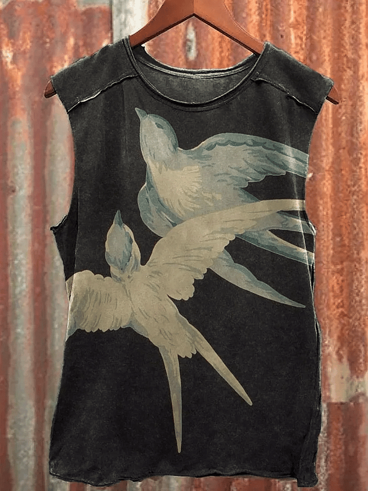 Westward Retro Bird Print Casual Tank Top
