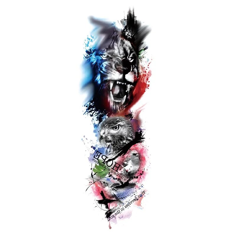 Waterproof Temporary Fake Tattoos Sticker Skull Totem Tiger Monster Body Art Full Arm Sleeve Fake Tattoo Snake for Men Women